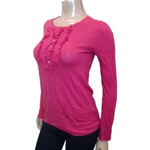 💠GAP Ruffled Cashmere Blend Sweater Long Sleeve Buttoned Henley Soft Pullover